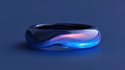 Wall Mural - glowing metallic ring with blue and orange light reflections.