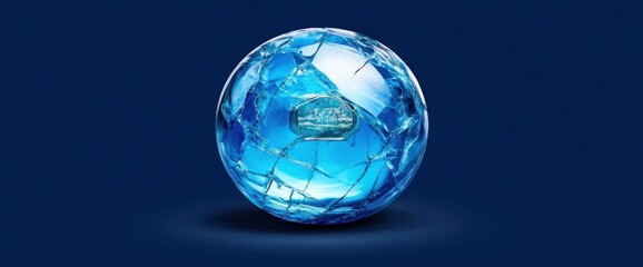 Wall Mural - cracked blue glass globe on dark background.