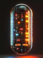 Poster - Futuristic pill organizer showcases holographic indicators in a sleek cybernetic design perfect for modern health management Generative AI