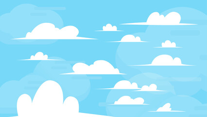Wall Mural - flat style sky and white clouds illustration. blue cloudy vector background. nature abstract wallpap