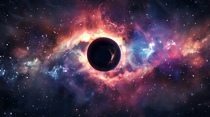 Wall Mural - A black hole in space, surrounded by colorful nebulae and stars.