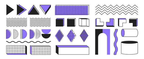 Wall Mural - memphis abstract shapes and forms, geometric flat and 3d dimensional art, sticker set, retro colorfu