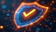 © Vadym - Glowing digital shield represents security, data protection tech in modern technological environment. Checkmark assures network safety, encryption, verification of authenticity, online trust,