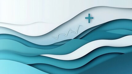 Aufkleber - Layers of calming blue and teal in paper art with subtle medical symbols for design and branding Generative AI