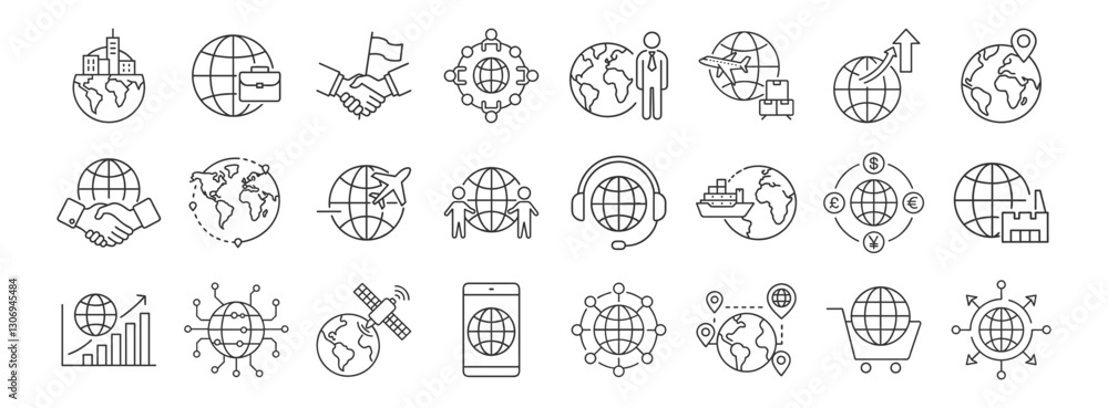 Global Business, International Trade line icon set. Vector pictograms ...