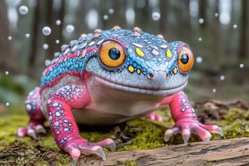 Poster - A magical amphibian glowing with mystical energy, surrounded by tiny floating orbs of light