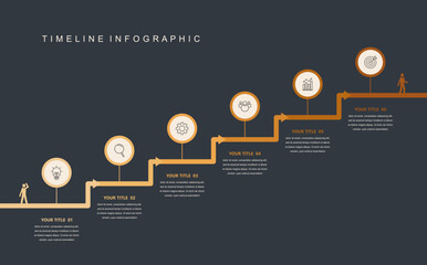 Wall Mural - business road map timeline infographic concept. with icons and 6 options, corporate milestones graph