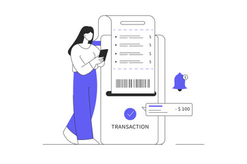 Wall Mural - online payment, mobile banking concept. woman paying bills, make online transactions using phone app