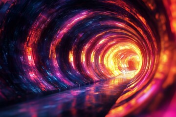 Wall Mural - colorful tunnel with vibrant lights and reflections in a futuristic environment