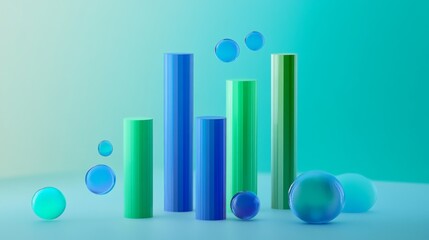 Poster - A dynamic D bar chart in blue and green, representing financial growth and investment trends.
