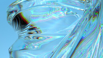Wall Mural - blue crystal glass water-like modern art delicate curve abstract background