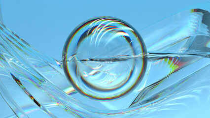 Wall Mural - blue crystal glass water-like modern art curve abstract background