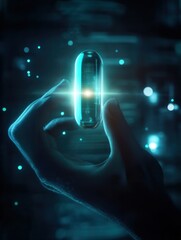 Aufkleber - Glowing capsule held in darkness with medical holograms and futuristic design Generative AI