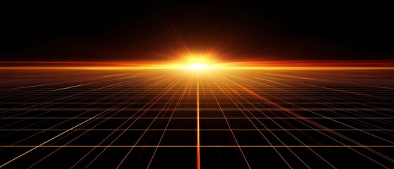 Wall Mural - golden horizon with grid lines and bright light, concept of future technology, virtual reality, and 