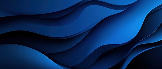 Wall Mural - abstract dark blue wave background with smooth flowing curves and elegant shadows for modern design 
