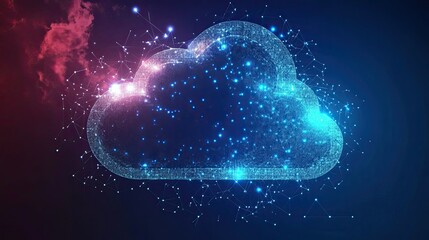 Futuristic cloud computing network illustration with glowing connections