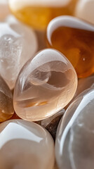Fototapete - Close-up of smooth, pale orange and white stones, showcasing translucent texture and subtle color variations, representative of natural beauty and serenity