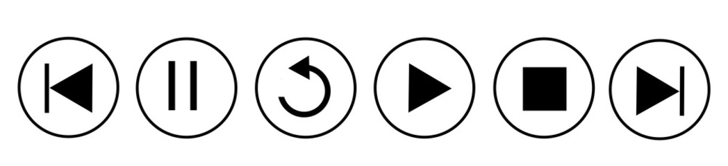 Wall Mural - previous, pause, next track, replay, play icon. video icon