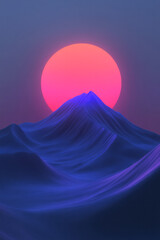 Poster - ethereal landscape featuring a radiant sunrise over a digital horizon, where soft pastel gradients