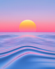 Aufkleber - Hyperreal digital illustration of a reflective surface capturing a panoramic view of a neon-lit