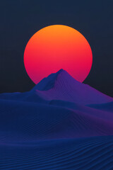 Poster - Ethereal landscape featuring a radiant sunrise over a digital horizon, where soft pastel gradients