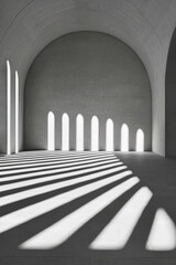 Fototapete - Minimalist approach featuring a singular, radiant light burst amid soft geometric shadows,