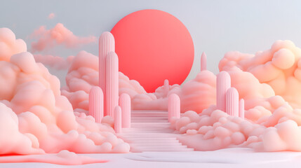 Aufkleber - Dreamlike scene where surreal landscapes morph into whimsical structures through swirling gradients