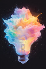 Poster - Ethereal digital painting of a lightbulb moment, where soft beams and intricate circuitry blend