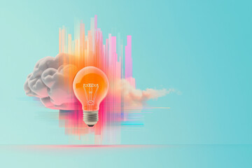Poster - Surreal montage blending classic symbols of innovation--like lightbulbs and brainwaves--with modern