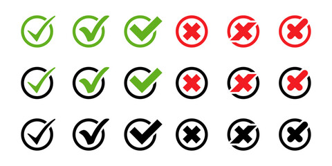 Wall Mural - check mark and cross button vector icon. check mark vector icon. check mark in circle box. checkmark