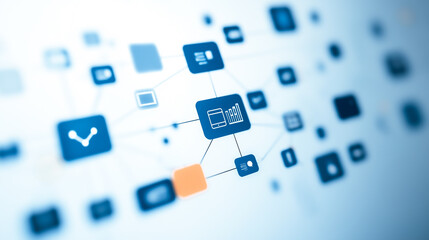 Wall Mural - digital network: a web of interconnected digital icons and data points, representing the complexity 