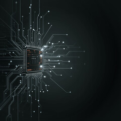 Wall Mural - digital core: an intricate and complex close-up of a computer chip on a sleek black background, repr