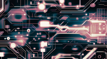 Wall Mural - cybernetic symphony: a mesmerizing close-up of a circuit board pulses with a vibrant digital energy,