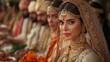 © SibteHUSSAIN - Lavish wedding scene with extravagant decorations the bride and groom adorned in rich traditional attire surrounded by opulence In the background workers serve food symbolizing the stark wealth gap