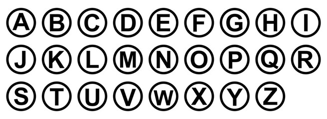 Wall Mural - alphabet letter icons in circle - black vector letters a to z - bold monogram initials set - circula