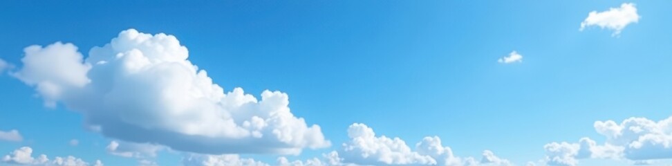Wall Mural - serene blue sky, scattered white clouds, idyllic landscape , wide, view