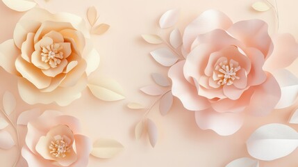 Aufkleber - Delicate paper art background featuring pastel flowers and leaves for elegant design layouts Generative AI