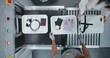 © Framestock - Diverse People, Travelers Putting Personal Items in Plastic Trays for X-ray Scanning on Conveyor Belt, TSA Worker Controlling Screening Procedure. Airport Security Check for Boarding Flight. Top View.
