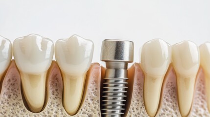 Aufkleber - High quality dental implant demonstration showcasing intricate metal texture against a smooth white background Generative AI