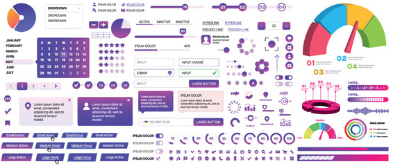 Wall Mural - set of ui/ux elements for websites and mobile applications: buttons, forms, menus, panels, icons, lo