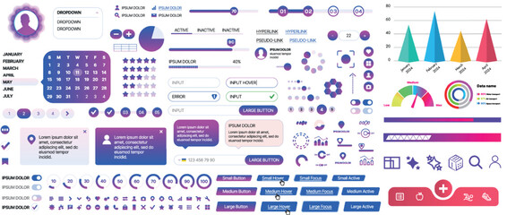 Wall Mural - set of ui/ux elements for websites and mobile applications: buttons, forms, menus, panels, icons, lo