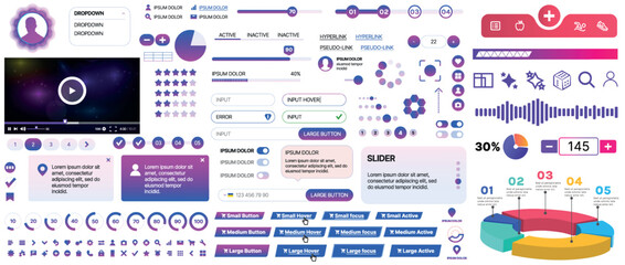 Wall Mural - set of ui/ux elements for websites and mobile applications: buttons, forms, menus, panels, icons, lo