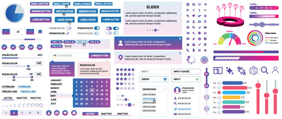 Wall Mural - set of ui/ux elements for websites and mobile applications: buttons, forms, menus, panels, icons, lo