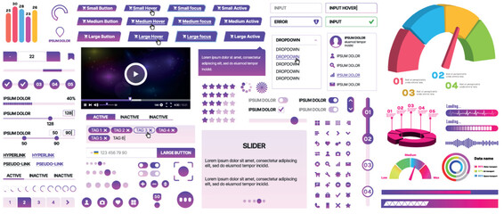 Wall Mural - set of ui/ux elements for websites and mobile applications: buttons, forms, menus, panels, icons, lo