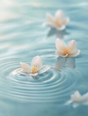 Aufkleber - Serenity in pastel colors with delicate flower petals floating on calm water in a tranquil setting Generative AI