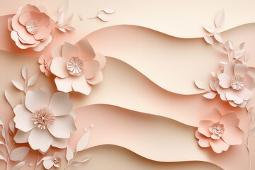 Aufkleber - Delicate pastel paper flower art background with smooth textures and balanced composition for elegant designs Generative AI