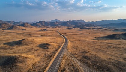 desert road journey, mountains background, travel