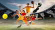 © Lustre Art Group  - Composite image. Energetic athletes from different sports compete under stadium lights on grassy field. Collage. Concept of sport, competition, action, motion, active game, team.