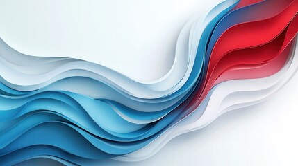 Poster - Dynamic layered waves in red, blue, and white creating a powerful paper art background representing national pride and movement Generative AI