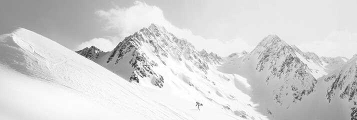 Poster - Expert skier descends snow covered mountains, carving through pristine powder on a clear day Generative AI